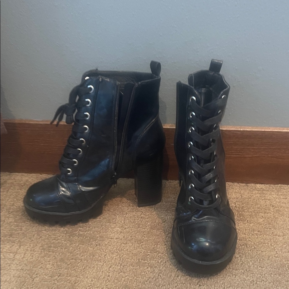 Black Lace-Up Ankle Boots